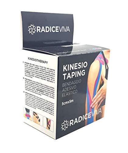 RADICEVIVA Kinesio Taping-Cinta adhesiva elástica muscular para kinesiotherapy,5 cm x 5 m,descargable con instrucciones de uso(idioma español no garantizado),ideal para atletas y deportes(color negro)