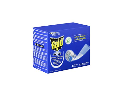 Raid ® Eléctrico en Pastillas - Aparato anti mosquitos comunes y tigre. Enchufe sin líquidos con hasta 10 horas de protección. Incluye 1 Difusor + 10 Recambios en pastilla