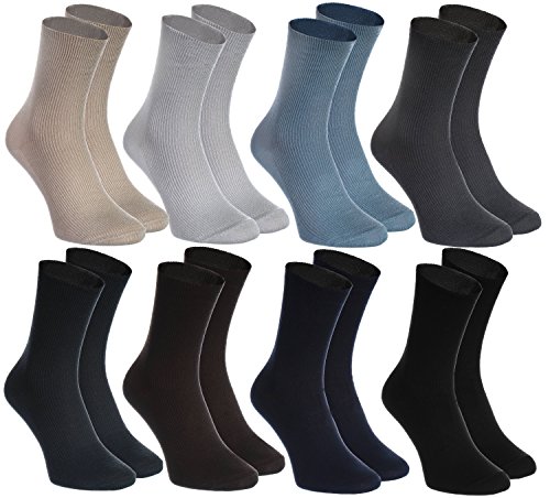 Rainbow Socks - Hombre Mujer Calcetines Diabéticos Sin Elasticos - 8 Pares - Beige Marrón Negro Grafito Azul Marino Caqui Azul y Gris - Talla 36-38