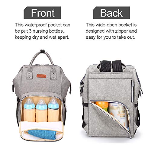 Ramotto Mochila de Pañales, Bolsa de Pañales Multifuncional de Gran Capacidad, Bolsos Cambiadores Pañales con USB Puerto de Carga 2 Ganchos de Cochecito y Bolsa de Preservación de Calor (Gris)