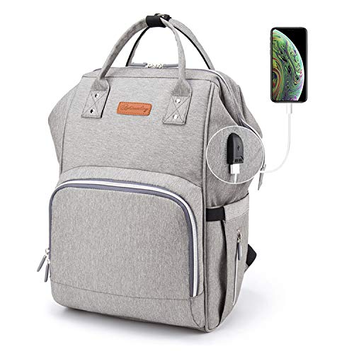 Ramotto Mochila de Pañales, Bolsa de Pañales Multifuncional de Gran Capacidad, Bolsos Cambiadores Pañales con USB Puerto de Carga 2 Ganchos de Cochecito y Bolsa de Preservación de Calor (Gris)