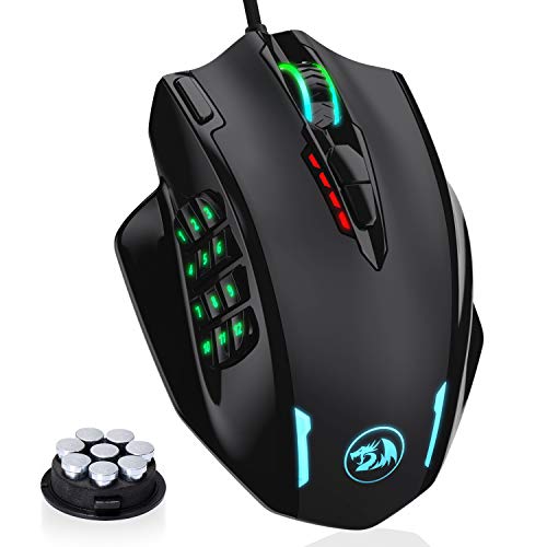 Redragon M908 Impact RGB - Raton Gaming para juegos MMO - Botones laterales - Sensor óptico con 12,400 DPI, Ratón para Windows de alta precisión, 19 botones programables