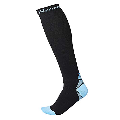 REEHUT Calcetines de Compresión Mujer y Hombre para Sport, Running, Correr, Enfermera, Medias, Atlético, Edema, Viaje Elásticos Transpirables y Resistentes (20-30mmHg), 2 Pares - Azul-S/M