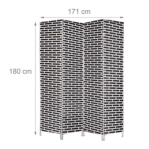 Relaxdays Biombo Separador de Ambientes, Cordón de Papel, Negro, 180 x 44 x 2 cm