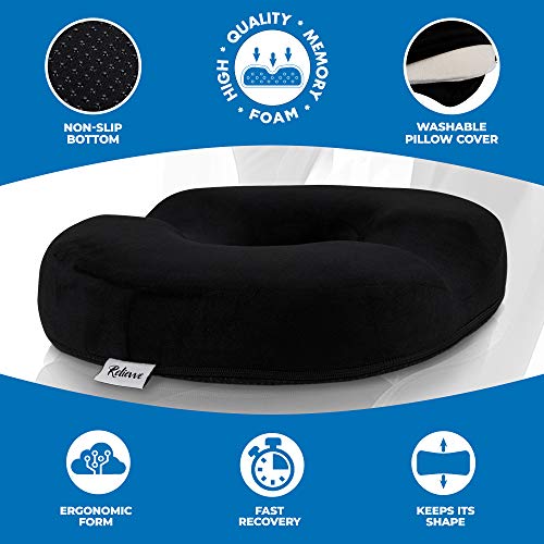 RELIEVVE Almohada para aliviar el Dolor de donas, Almohada para el coxis para Tratamiento de hemmoroide, próstata, siervos de Cama, Embarazo, Postnatal y más. Espuma viscoelástica Ultra cómoda.