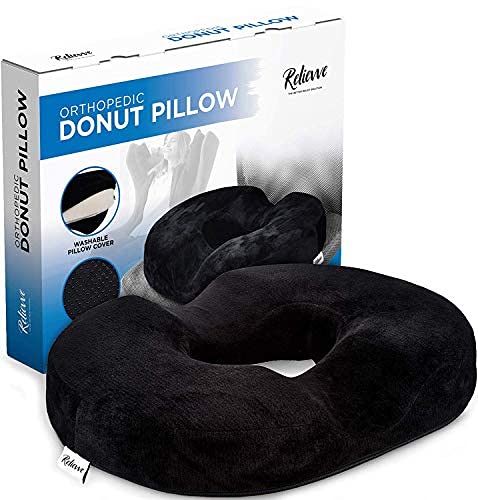 RELIEVVE Almohada para aliviar el Dolor de donas, Almohada para el coxis para Tratamiento de hemmoroide, próstata, siervos de Cama, Embarazo, Postnatal y más. Espuma viscoelástica Ultra cómoda.