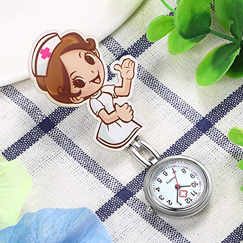 Reloj de enfermera con segunda mano para enfermeras y mujeres, 1-5 unidades, diseño de dibujos animados con clip, colgante de solapa para colgar en la clínica, estetoscopio, insignia de cuarzo