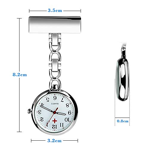 Reloj de Enfermera, Reloj de Bolsillo de Cuarzo con Broche para Colgar, Reloj de Enfermera Resistente al Agua con Silicona para Hombre Mujer Niño Niña médico Enfermeras paramédico (Silver)