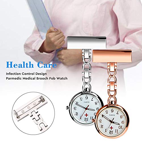 Reloj de Enfermera, Reloj de Bolsillo de Cuarzo con Broche para Colgar, Reloj de Enfermera Resistente al Agua con Silicona para Hombre Mujer Niño Niña médico Enfermeras paramédico (Silver)