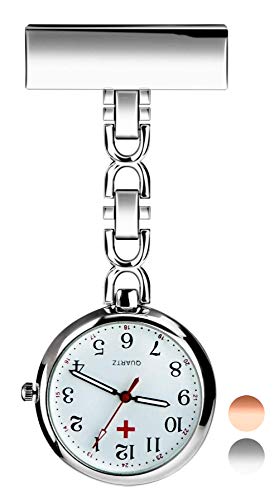 Reloj de Enfermera, Reloj de Bolsillo de Cuarzo con Broche para Colgar, Reloj de Enfermera Resistente al Agua con Silicona para Hombre Mujer Niño Niña médico Enfermeras paramédico (Silver)