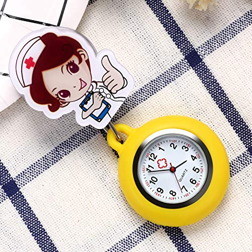 Relojes de Enfermera retráctiles con Clip para Solapa, médicos, clínicas, túnica, Estetoscopio, Insignia de Silicona, Reloj de Lactancia para niñas (4 Colores Conjuntos)