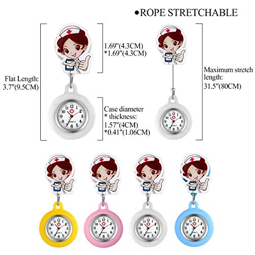 Relojes de Enfermera retráctiles con Clip para Solapa, médicos, clínicas, túnica, Estetoscopio, Insignia de Silicona, Reloj de Lactancia para niñas (4 Colores Conjuntos)