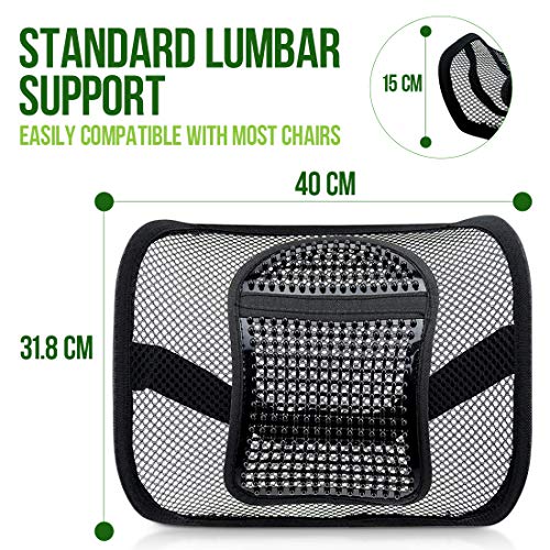 RenFox Cojín Lumbar Soporte para la Espalda Lumbar Soporte para Silla de Oficina Coche corrige la Postura Alivia el Dolor Lumbar (Black-1)