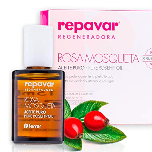 Repavar Regeneradora - Aceite 100% Puro Rosa Mosqueta R. rubiginosa, Alta Capacidad Regeneradora, Repara Profundamente Cicatrices, Quemaduras y Estrías, Con 2 Aplicadores Roll On y Cuentagotas -15 ml