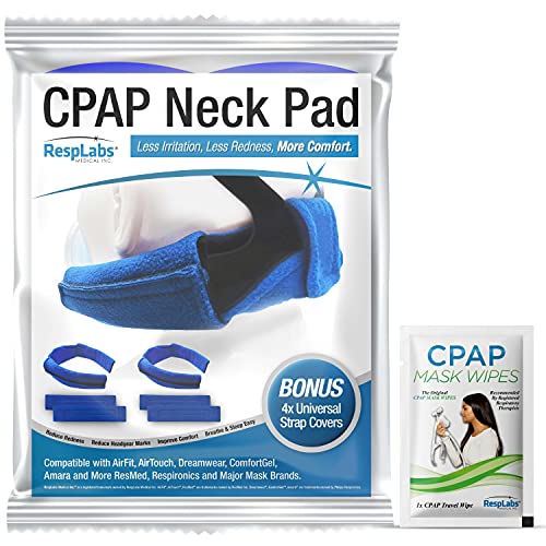 RespLabs CPAP cuello Pad - Paquete de 2, reutilizable Comfort Fleece con 4 cubiertas CPAP Correa - Incluye 2 toallitas de viaje CPAP y libro electrónico CPAP Comfort Hacks.