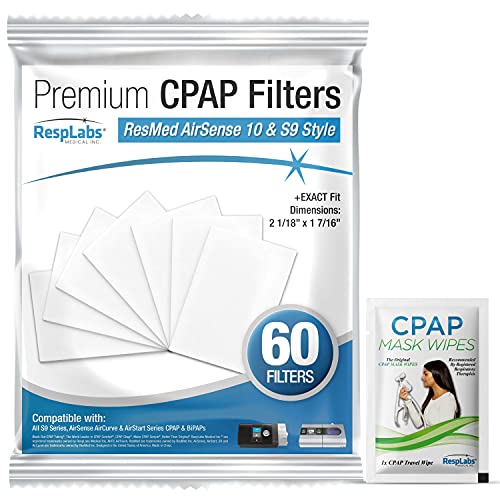 RespLabs Filtros CPAP compatibles con las máquinas CPAP ResMed AirSense 10, S9, AirStart y AirCurve Style - Paquete de 60 filtros