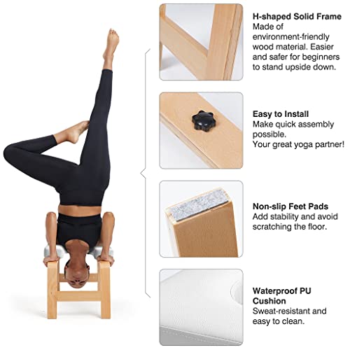 Restrial Life Silla de Inversión Yoga - Silla de Yoga de pie para la Familia, el Gimnasio - Almohadillas de Madera y PU - Alivie la Fatiga y desarrolle el Cuerpo (Blanco)