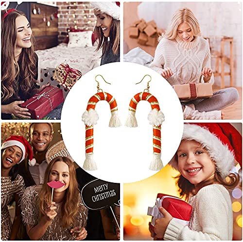 RILLATEK Pendientes de Navidad con muletas de Navidad, pendientes colgantes con temática de Navidad, conjuntos de pendientes colgantes para mujer, niñas (tamaño naranja)