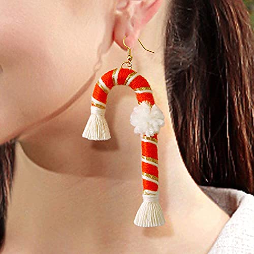 RILLATEK Pendientes de Navidad con muletas de Navidad, pendientes colgantes con temática de Navidad, conjuntos de pendientes colgantes para mujer, niñas (tamaño naranja)