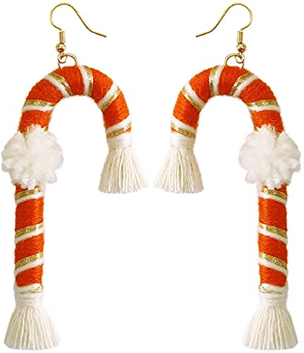 RILLATEK Pendientes de Navidad con muletas de Navidad, pendientes colgantes con temática de Navidad, conjuntos de pendientes colgantes para mujer, niñas (tamaño naranja)