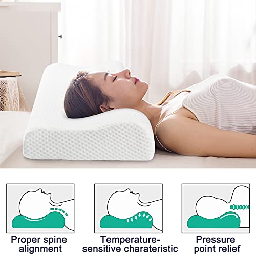 RIPPLE Almohada Cervical, Almohada Viscoelástica para Dormir con Altura Ajustable, Funda de Almohada Extraible y Lavable, Forma Ergonómica Adecuada (60x35cm)