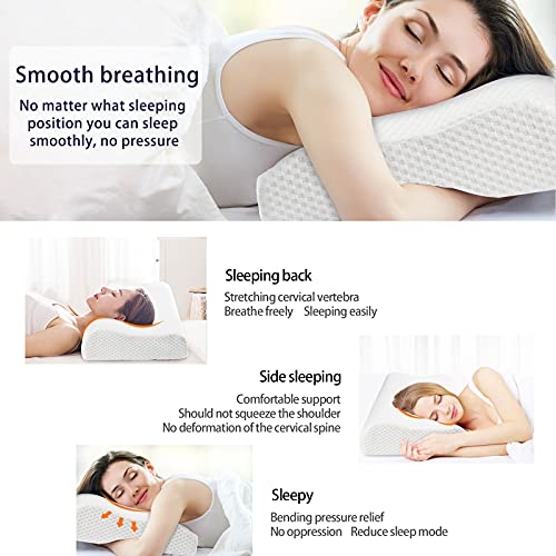 RIPPLE Almohada Cervical, Almohada Viscoelástica para Dormir con Altura Ajustable, Funda de Almohada Extraible y Lavable, Forma Ergonómica Adecuada (60x35cm)