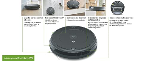 Robot aspirador con conexión Wi-Fi iRobot Roomba e5154 con dos cepillos de goma multisuperficie - Ideal para mascotas - Sugerencias personalizadas - Compatible con asistente de voz - Depósito lavable