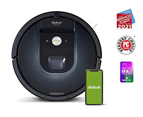 Robot aspirador Wi-Fi iRobot Roomba 981 - 2 cepillos goma multisuperficie - Mascotas - Recarga y reanuda - Sugerencias personalizadas - Compatible asistente voz y Coordinación Imprint - Más potencia