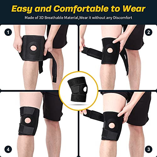 Rodillera redonda con estabilizadores laterales, soporte y tres tiras de correas mágicas ajustables, soporte para menisco, rodilla con orificio para deporte, baloncesto, correr, escalada