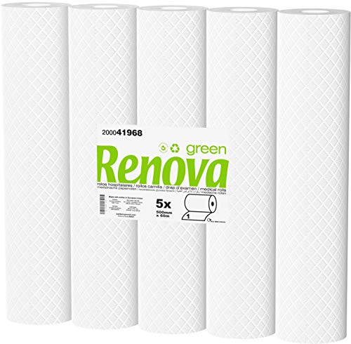 Rollos de Camilla Renova | 5 Rollos de 60 metros | 500mm de ancho | Certificado Ecolabel