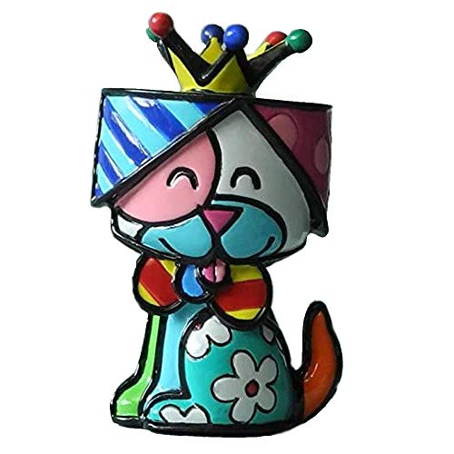 Romero Britto Mini – Figura de perro con corona – Pop Art de arte Miami # 334122