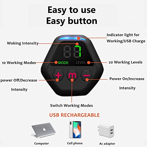 ROOTOK Electroestimulador Muscular Abdominales, Masajeador Eléctrico Cinturón con USB， Estimulación Muscular Masajeador Eléctrico Cinturón Abdomen/Brazo/Piernas/Glúteos