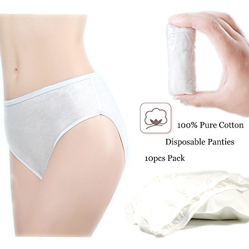 Ropa Interior de algodón desechable 100% Puro Bragas de Viaje Corte Alto Granny Briefs Blanco/Multicolor (10 Piezas) (Blanco, Grande - Cintura 81-93cm, Hips104-114cm)