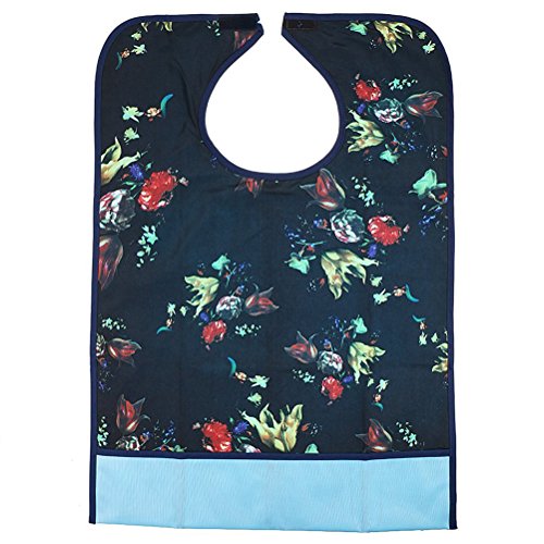 ROSENICE Baberos para Adultos Impermeable con Bolsillo, Lavable, para Personas Mayores, Pacientes, con Recogedor de Migas, Protector de Ropa para el Tiempo de Comida（Floral）