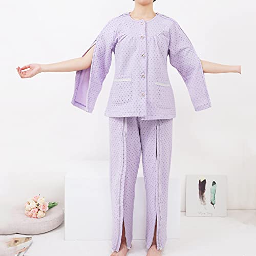 RUBAPOSM Ropa para El Cuidado del Paciente para Mujeres Mayores,Ropa FáCil de Quitar para Pacientes QuirúRgicos/Fracturas/Pacientes Encamados,One Set (Zip),XXL