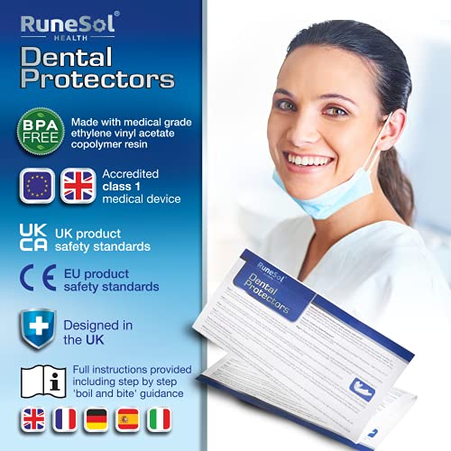 Runesol Ferula dental para bruxismo| 100% libre de BPA | Tecnología de fácil moldeado | Paquete de seis protectores dentales en tres tamaños | Protector dental para evitar el rechinamiento (8pk R/G)