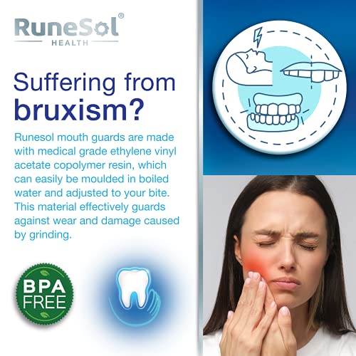 Runesol Ferula dental para bruxismo| 100% libre de BPA | Tecnología de fácil moldeado | Paquete de seis protectores dentales en tres tamaños | Protector dental para evitar el rechinamiento (8pk R/G)