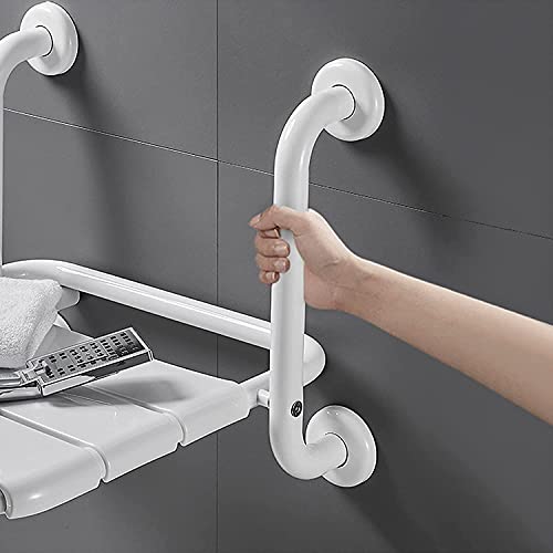 RYUNQ Asiento de Ducha Plegable para baño, Silla de Ducha con apoyabrazos Montado en la Pared, Asiento de Pared de Ducha para Ancianos, Minusválido, Mujer Embarazada, Carga Máxima 150 KG, Blanco