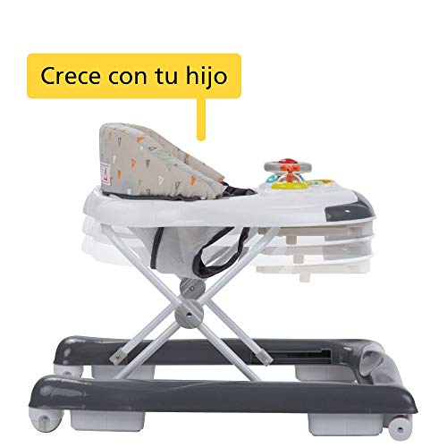 Safety 1st Bolid Andador bebé primeros pasos, 3 alturas regulables, Centro de actividades con 12 melodías, asiento acolchado, Base Antivuelco, Color Gris