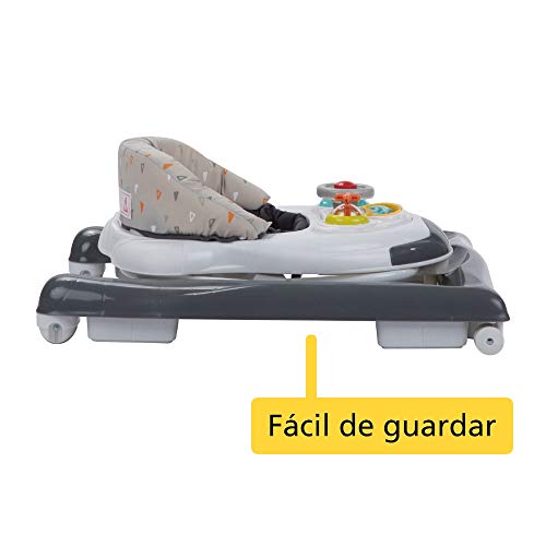 Safety 1st Bolid Andador bebé primeros pasos, 3 alturas regulables, Centro de actividades con 12 melodías, asiento acolchado, Base Antivuelco, Color Gris