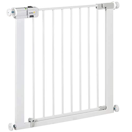 Safety 1st Easy Close Metal - Barrera de seguridad bebés, niños y perros, metálica para puertas y escaleras, puerta de seguridad 80 cm hasta 136 cm con extensiones, color blanco