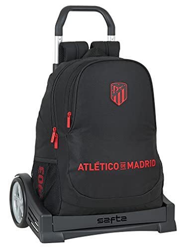 Safta Mochila Espalda Ergonómica con Carro Evolution de Atlético de Madrid Corporativa, 320x160x440 mm, Negro