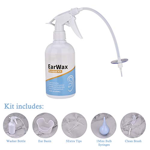 Sahgsa Kit de extracción de Cera del oído Arandela de Herramientas para oídos sensibles Adultos y niños, incluida la Botella de la Lavadora del Lavabo Jeringa de Bulbo de Goma