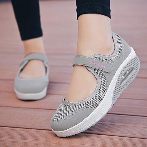 Sandalias para Mujer Malla Merceditas Plataforma Ligero Zapatillas Sneaker Mary Jane Casual Zapatos de Deporte Mocasines Negros Verano EU39 A-Gris-2