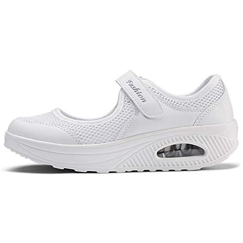 Sandalias para Mujer Malla Merceditas Plataforma Ligero Zapatillas Sneaker Mary Jane Casual Zapatos de Deporte Mocasines Negros Verano EU40 A-Blanco-2