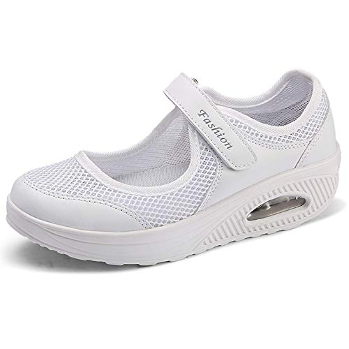 Sandalias para Mujer Malla Merceditas Plataforma Ligero Zapatillas Sneaker Mary Jane Casual Zapatos de Deporte Mocasines Negros Verano EU40 A-Blanco-2