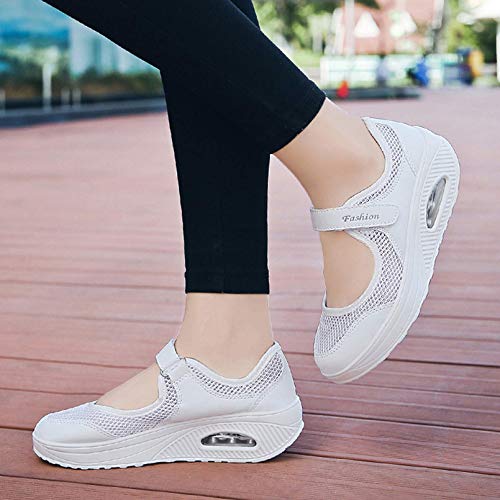 Sandalias para Mujer Malla Merceditas Plataforma Ligero Zapatillas Sneaker Mary Jane Casual Zapatos de Deporte Mocasines Negros Verano EU40 A-Blanco-2