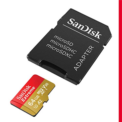 SanDisk Extreme - Tarjeta de memoria microSDXC de 64 GB con adaptador SD, A2, hasta 160 MB/s, Class 10, U3 y V30