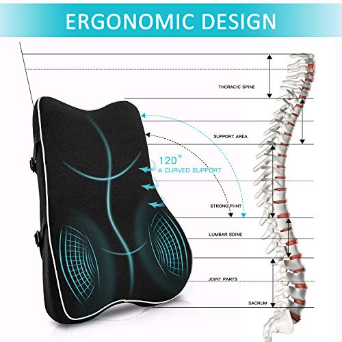 sanlinkee Almohada de Soporte Lumbar,Respaldo Lumbar Silla Oficina Espuma Memoria Cojin Lumbar Coche Espalda Diseño Ergonómico y Transpirable para Soporte Lumbar Cojín para Aliviar el Dolor de Espalda