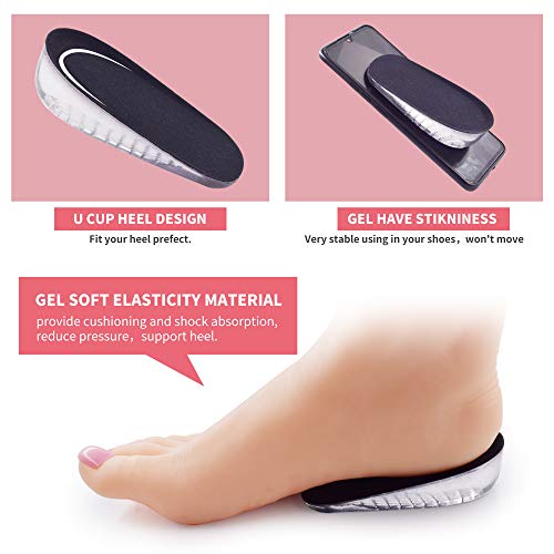 SAUDEfoot 1 par de plantillas de GEL para aumentar la altura del talón, inserciones invisibles para elevadores de zapatos, absorción de impactos, altura 1 - 3 cm (S para mujeres, peso: 3 cm, negro)